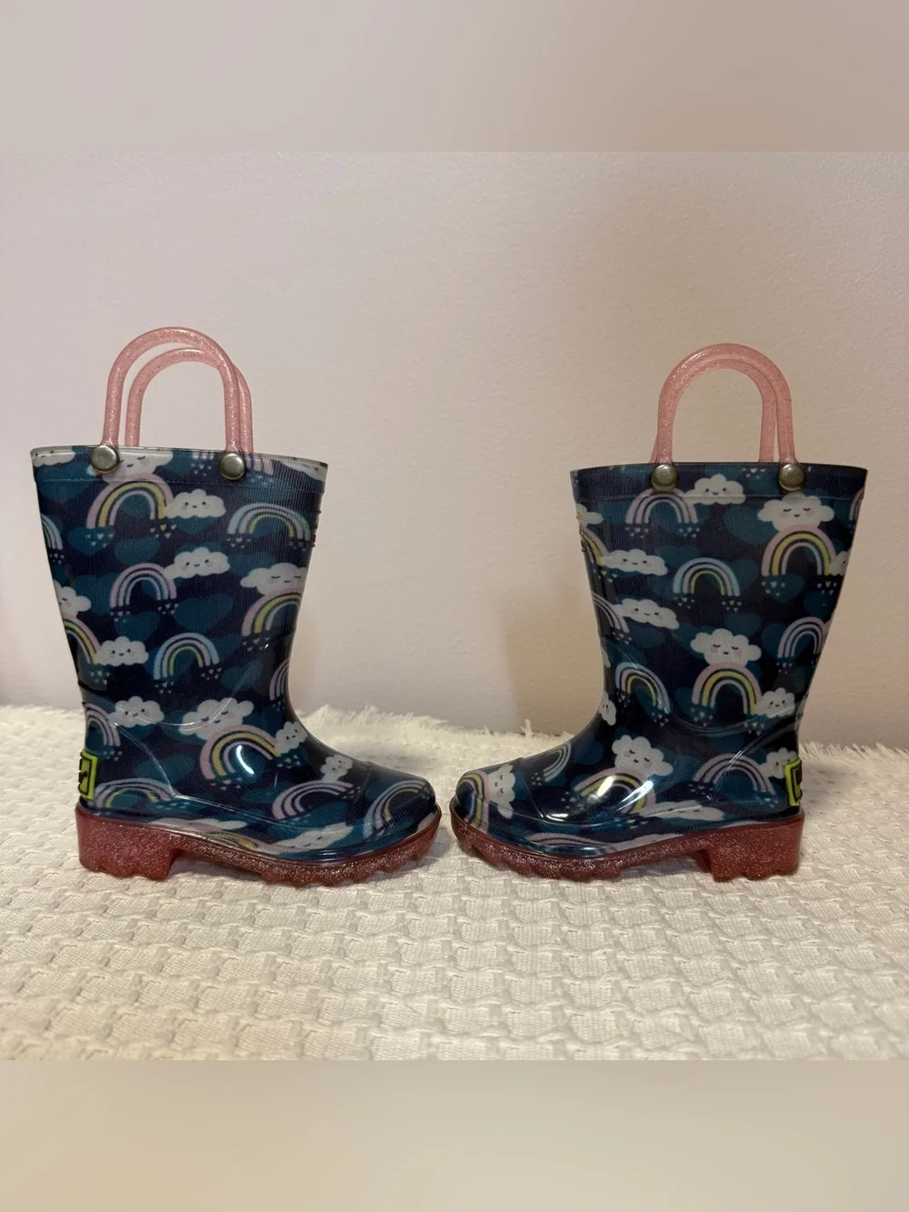 Light up rain boots, western chief, rainbow shower, blue pink glitter, size 5